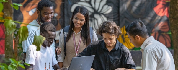 Students discussing admission process